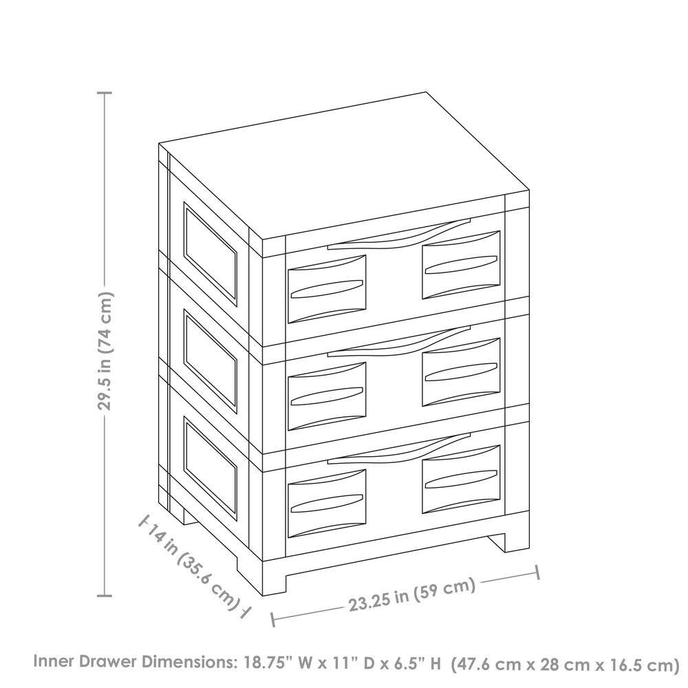 Sunnydaze Heavy-Duty 23.25 in. W x 29.5 in. H x 14 in. D Gray Stackable Pull-Out Polypropylene 3-Drawer Storage Cabinet