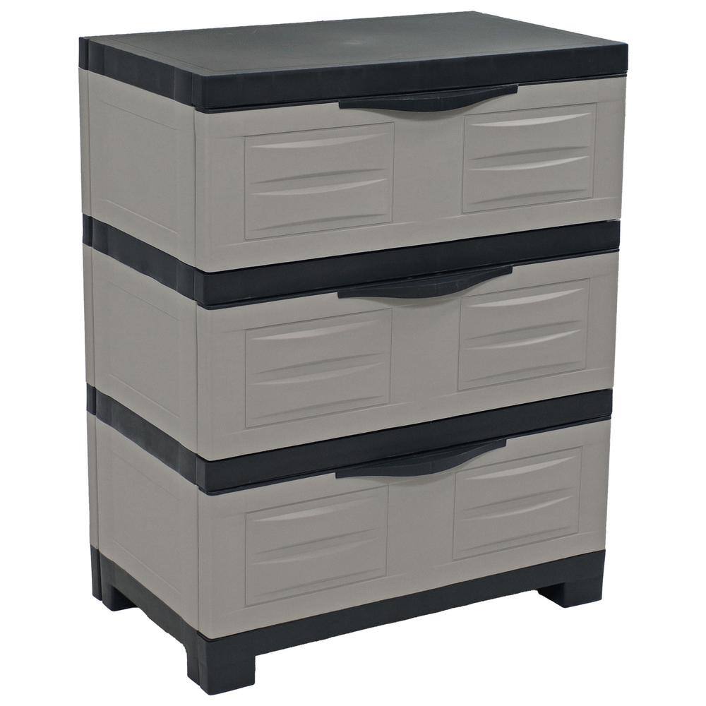 Sunnydaze Heavy-Duty 23.25 in. W x 29.5 in. H x 14 in. D Gray Stackable Pull-Out Polypropylene 3-Drawer Storage Cabinet