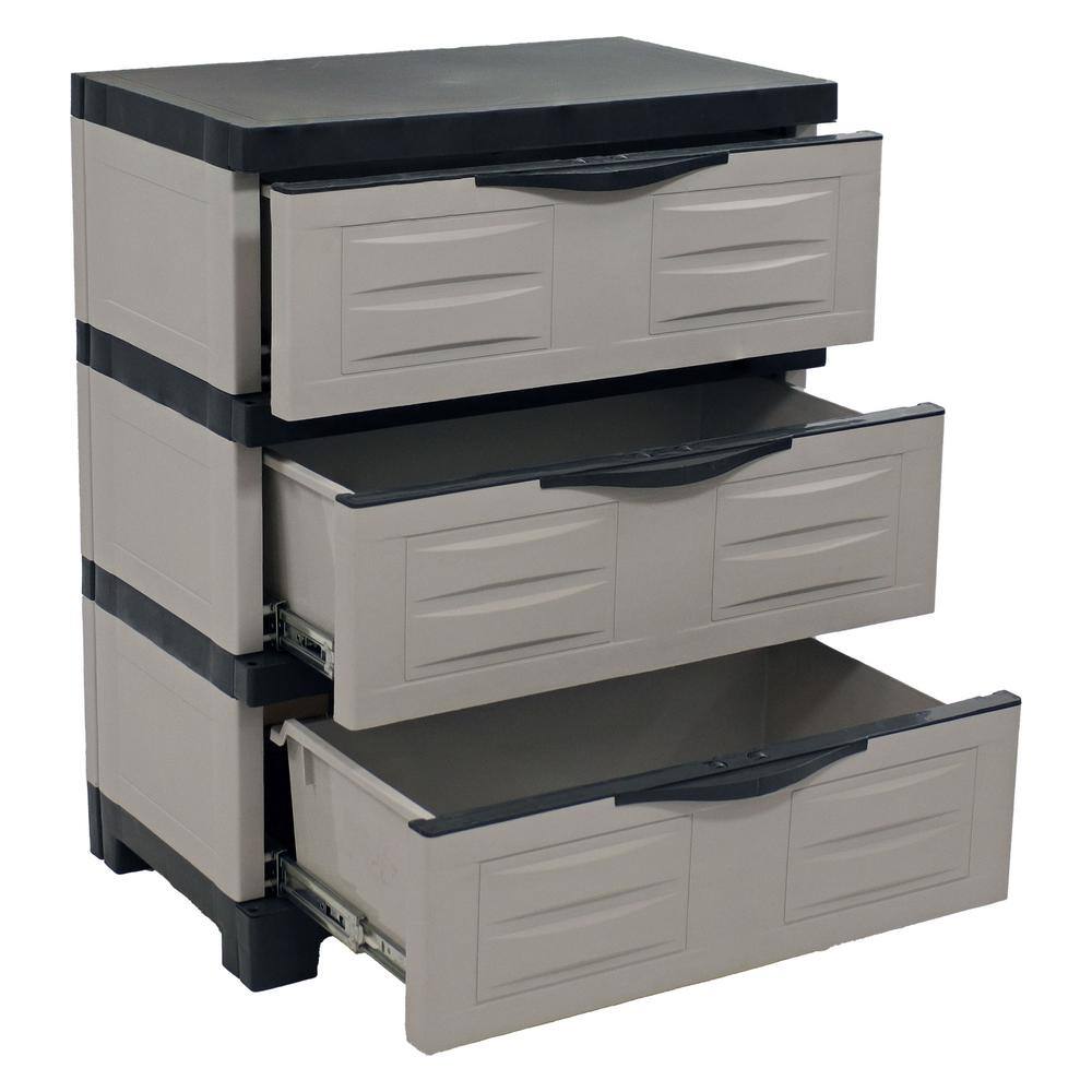 Sunnydaze Heavy-Duty 23.25 in. W x 29.5 in. H x 14 in. D Gray Stackable Pull-Out Polypropylene 3-Drawer Storage Cabinet