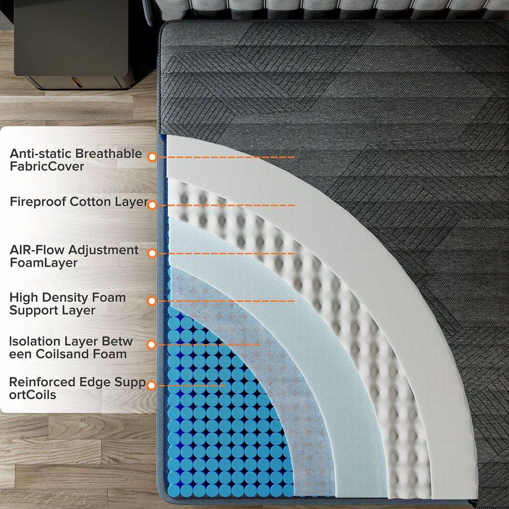 Babo Care King Medium Hybrid Memory Foam 10 in. Breathable and Cooling Motion Isolation Mattress with CertiPUR-US and OEKO-TEX