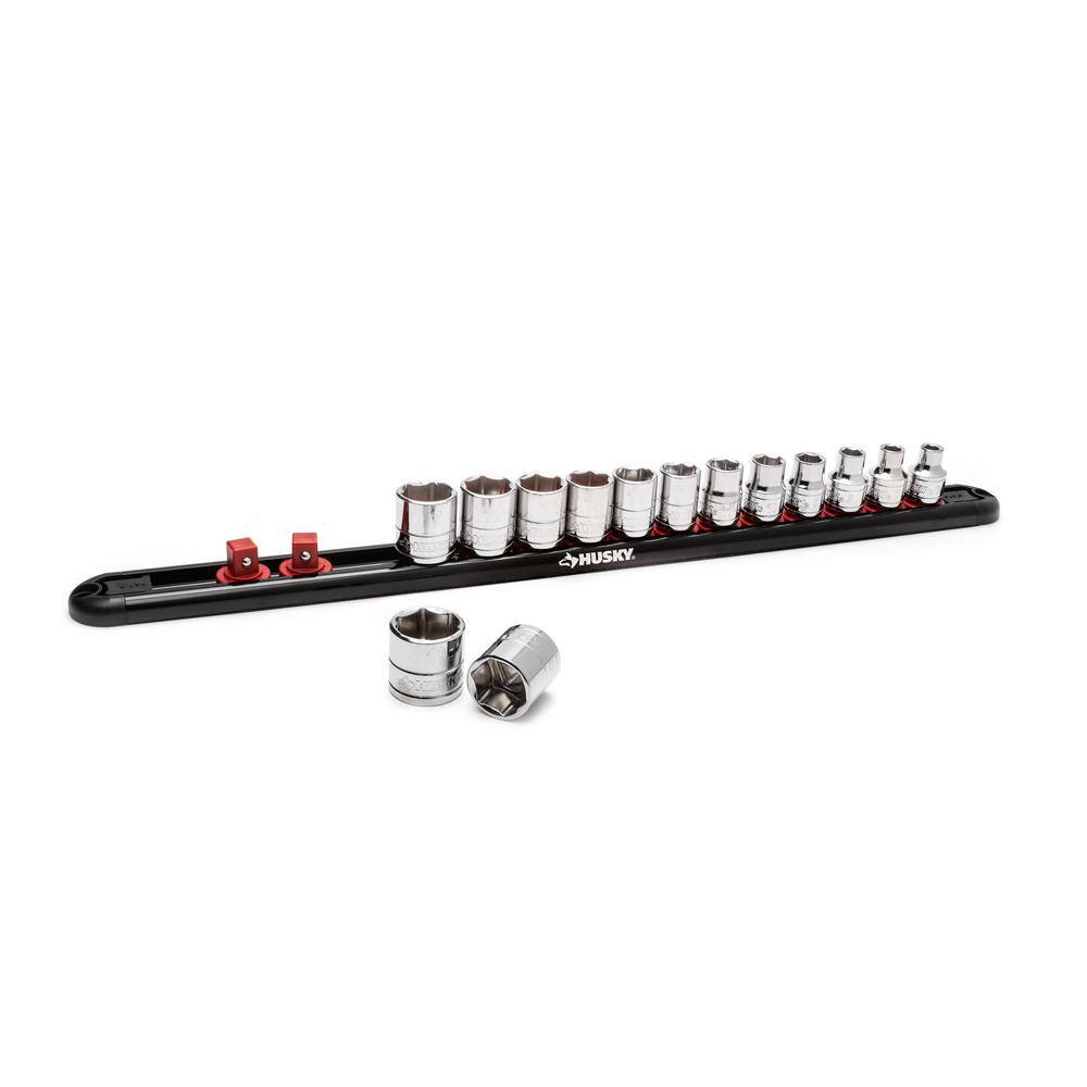 Husky 3/8 in. Drive SAE and Metric Socket and Bit Set with Ratchet and Rails (59-Piece)
