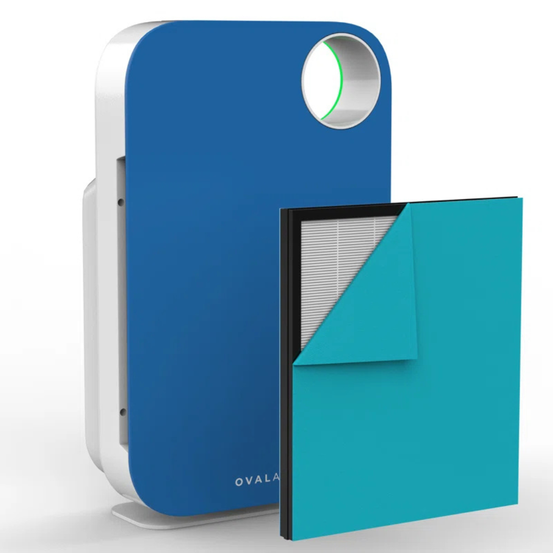 OVAL AIR 3-Stage H13 True HEPA 5-in-1 Air Purifier reduces Allergies, Asthma, Pets, Odor, Smoke, Santorini Hills Blue