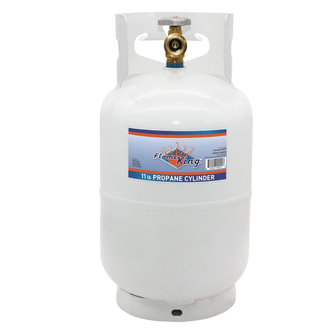 Flame King YSN10LB 10LB Steel Propane Tank Cylinder with Type 1 Overflow Protection Device Valve, for Camping, Fire Pits, Heaters, Grills, Overlanding, White