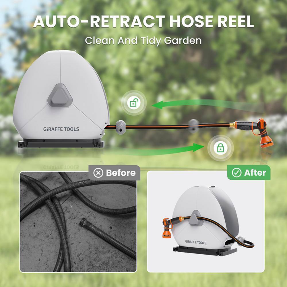 Giraffe Tools Ground-Mounted Retractable Hose Reel-1/2 in.-82 ft. Light Grey
