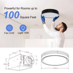 Akicon 110 CFM, 2-Sones Bathroom Fan with Light, 15-Watt Dimmable 3CCT LED Light with 5-Watt 2-Color Night Light, Round, Black