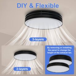 Akicon 110 CFM, 2-Sones Bathroom Fan with Light, 15-Watt Dimmable 3CCT LED Light with 5-Watt 2-Color Night Light, Round, Black