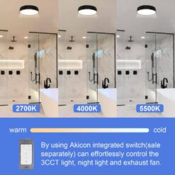 Akicon 110 CFM, 2-Sones Bathroom Fan with Light, 15-Watt Dimmable 3CCT LED Light with 5-Watt 2-Color Night Light, Round, Black