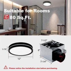 Akicon Bathroom Exhaust Fan with Light, Dimmable 3CCT LED Light with Night Light, 80 CFM, 2-Sones, Round, Black