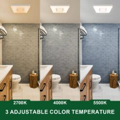 Akicon 1390N2 Series Decorative Black Fan Speed 90 CFM Ceiling Bathroom Exhaust Fan with 18-Watt Dimmable 3CCT LED Light Square
