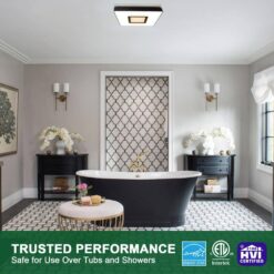 Akicon 1390N2 Series Decorative Black Fan Speed 90 CFM Ceiling Bathroom Exhaust Fan with 18-Watt Dimmable 3CCT LED Light Square