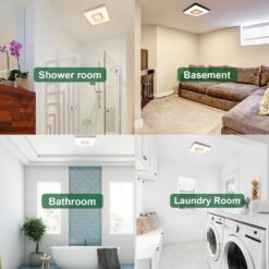 Akicon 1390N2 Series Decorative Black Fan Speed 90 CFM Ceiling Bathroom Exhaust Fan with 18-Watt Dimmable 3CCT LED Light Square