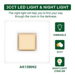 Akicon 1390N2 Series Decorative Black Fan Speed 90 CFM Ceiling Bathroom Exhaust Fan with 18-Watt Dimmable 3CCT LED Light Square