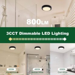 Akicon Bathroom Exhaust Fan with Light, 80 CFM 2-Sones, 15-Watt Dimmable 3000K/4000K/5500K 3CCT LED Light (Matte black)