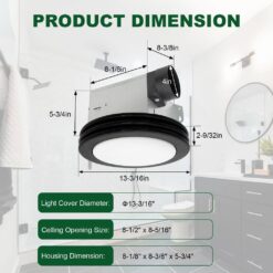 Akicon Bathroom Exhaust Fan with Light, 80 CFM 2-Sones, 15-Watt Dimmable 3000K/4000K/5500K 3CCT LED Light (Matte black)