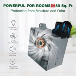 Akicon Bathroom Exhaust Fan with Light, 80 CFM 2-Sones, 15-Watt Dimmable 3000K/4000K/5500K 3CCT LED Light (Matte black)