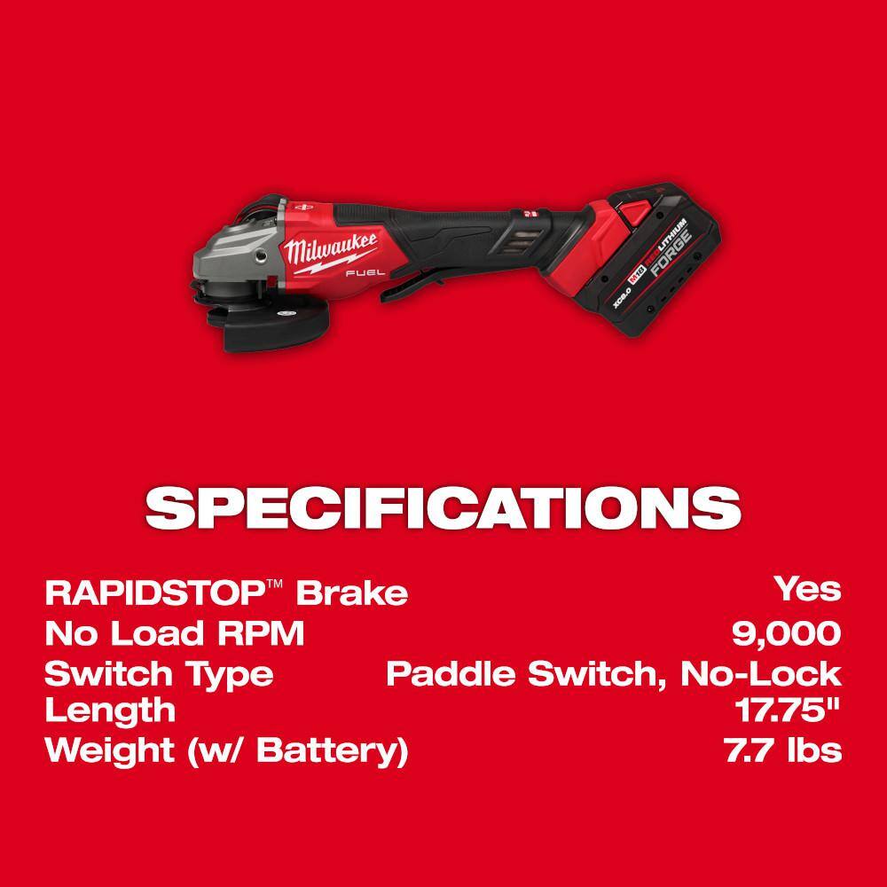 Milwaukee M18 FUEL 18-Volt Lith-Ion Cordless 4-1/2 in. /6 in. Braking Grinder w/ Two XC 8.0 Ah Battery & 3/8 in. Impact Wrench