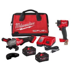 Milwaukee M18 FUEL 18-Volt Lith-Ion Cordless 4-1/2 in. /6 in. Braking Grinder w/ Two XC 8.0 Ah Battery & 3/8 in. Impact Wrench