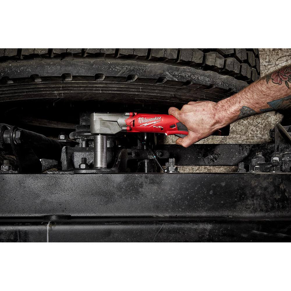 Milwaukee M12 FUEL 12V Lithium-Ion Brushless Cordless 1/2 in. Right Angle Impact Wrench Kit with Two 2.0 Ah Batteries & Inflator