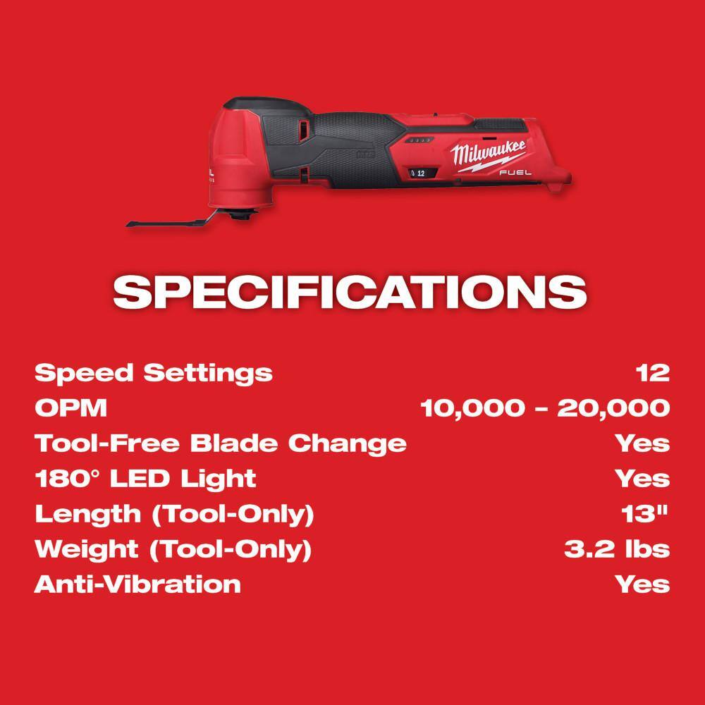 Milwaukee M12 FUEL 12V Lithium-Ion Cordless Oscillating Multi-Tool Kit w/ 4.0 Ah Battery, Charger, Accessories, Bag & Multi-Tool