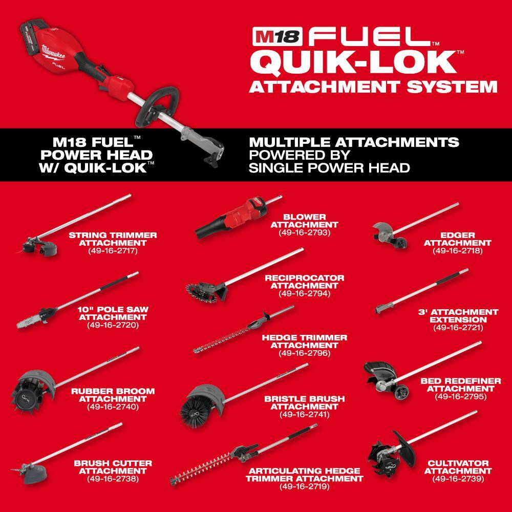 Milwaukee M18 FUEL 18V 16 in. Brushless Cordless QUIK-LOK String Trimmer/Blower 8.0 Ah Combo Kit w/ Edger and Pole Saw Attachments