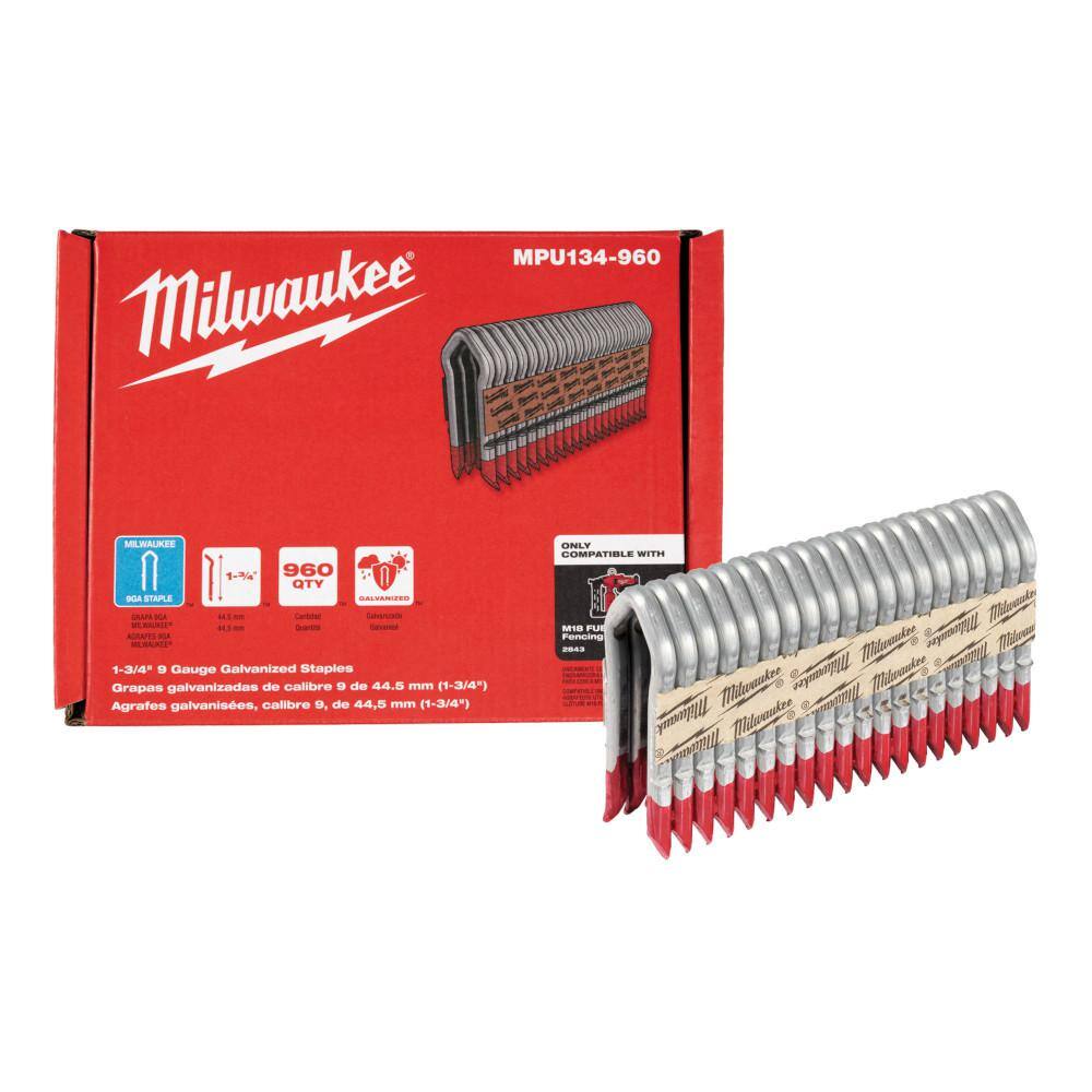 Milwaukee 1-3/4 in. 9-Gauge Galvanized Staples for M18 FUEL Utility Fencing Stapler (960 Per Box)