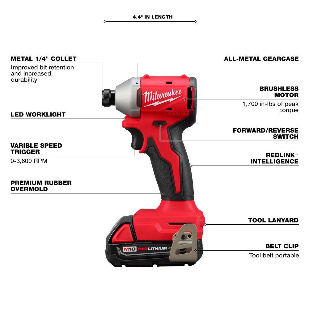 Milwaukee M18 18V Lithium-Ion Brushless Cordless Compact Drill/Impact Combo Kit (2-Tool) with Oscillating Multi-Tool