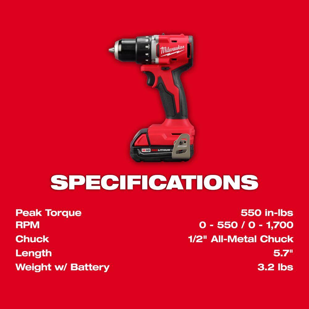Milwaukee M18 18V Lithium-Ion Brushless Cordless Compact Drill/Impact Combo Kit (2-Tool) with Oscillating Multi-Tool