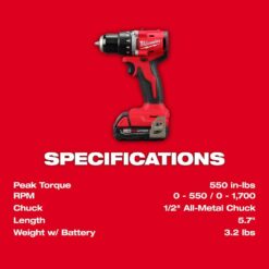 Milwaukee M18 18V Lithium-Ion Brushless Cordless Compact Drill/Impact Combo Kit (2-Tool) w/(2) 2.0 Ah Batteries, Charger, & Sander
