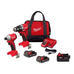 Milwaukee M18 18V Lithium-Ion Brushless Cordless Compact Drill/Impact Combo Kit (2-Tool) w/(2) 2.0 Ah Batteries w/5.0 Ah Battery