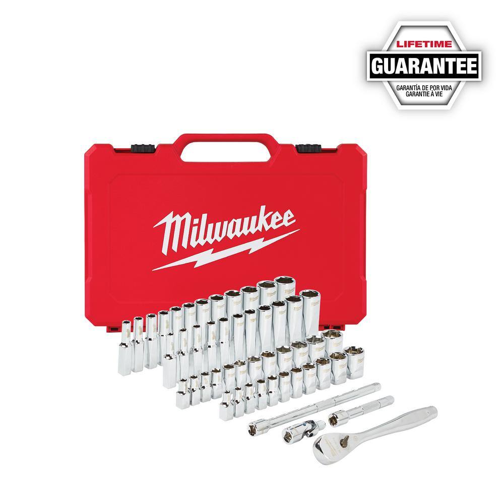 Milwaukee 1/4 in. Drive SAE/Metric Ratchet and Socket Mechanics Tool Set with 1/4 in. Drive 9 in. Extended Ratchet (51-Piece)