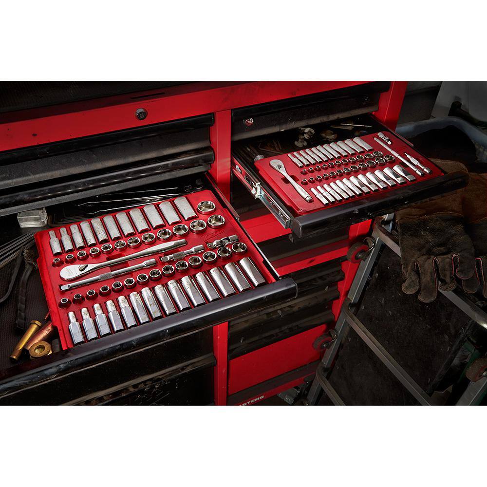 Milwaukee 1/4 in. Drive SAE/Metric Ratchet and Socket Mechanics Tool Set with 1/4 in. Drive 3 in. Stubby Ratchet (51-Piece)