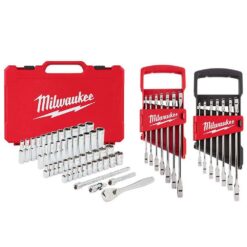 Milwaukee 1/4 in. Drive SAE/Metric Ratchet/Socket/ Combination Ratcheting Wrench Mechanics Tool Set (64-Piece)
