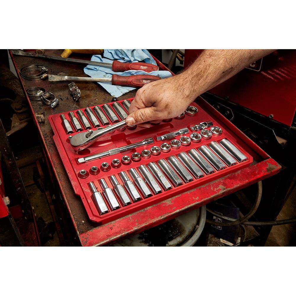 Milwaukee 3/8 in. Drive SAE/Metric Ratchet and Socket Mechanics Tool Set (56 piece) & Screwdriver Set (6 piece)