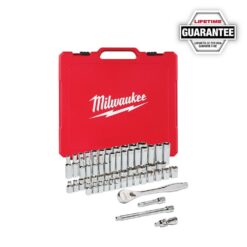 Milwaukee 3/8 in. Drive SAE/Metric Ratchet and Socket Mechanics Tool Set with 3/8 in. Drive 5 in. Stubby Ratchet (57-Piece)