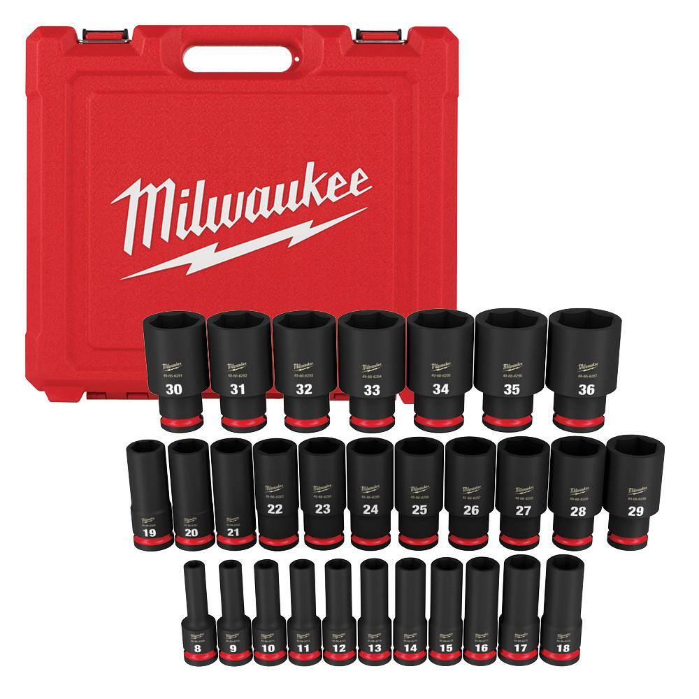 Milwaukee 1/2 in. Drive Ratchet and SHOCKWAVE 1/2 in. Drive Metric 6 Point Impact Socket Set (30-Piece)