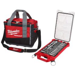 Milwaukee 3/8 in. Drive Metric Ratchet and Socket Mechanics Tool Set with PACKOUT Case and Bag (32-Piece)