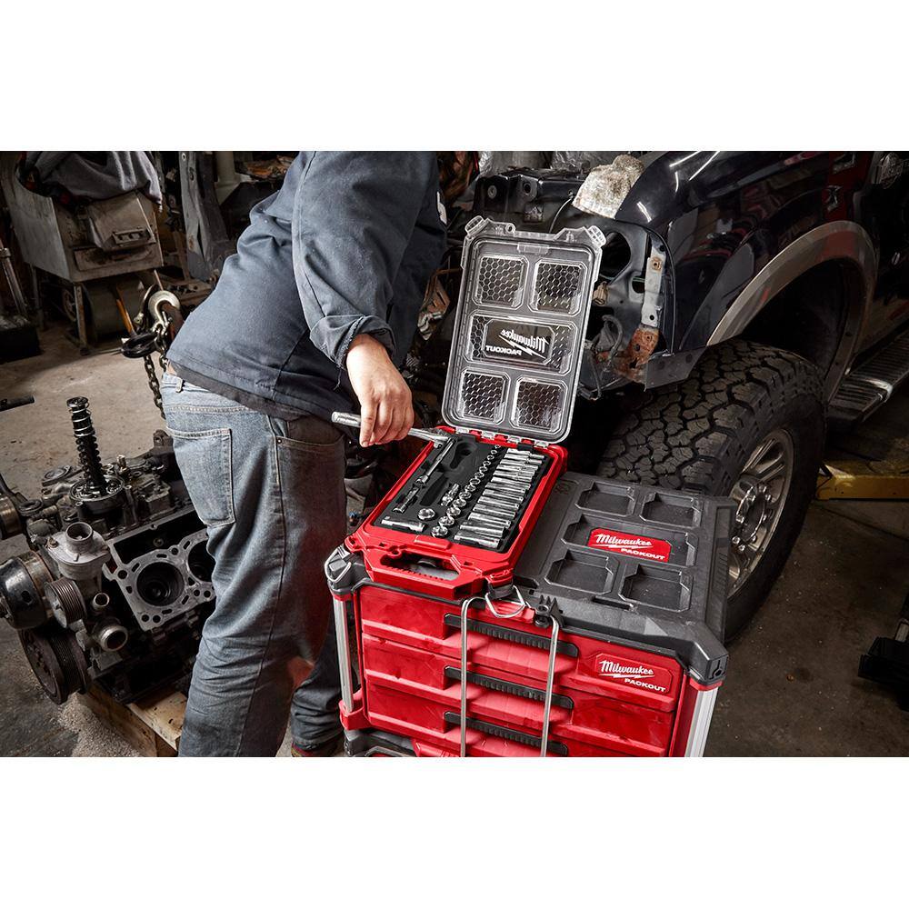 Milwaukee 3/8 in. Drive Metric Ratchet and Socket Mechanics Tool Set and SHOCKWAVE Driver Bit Set with PACKOUT Cases (132-Piece)