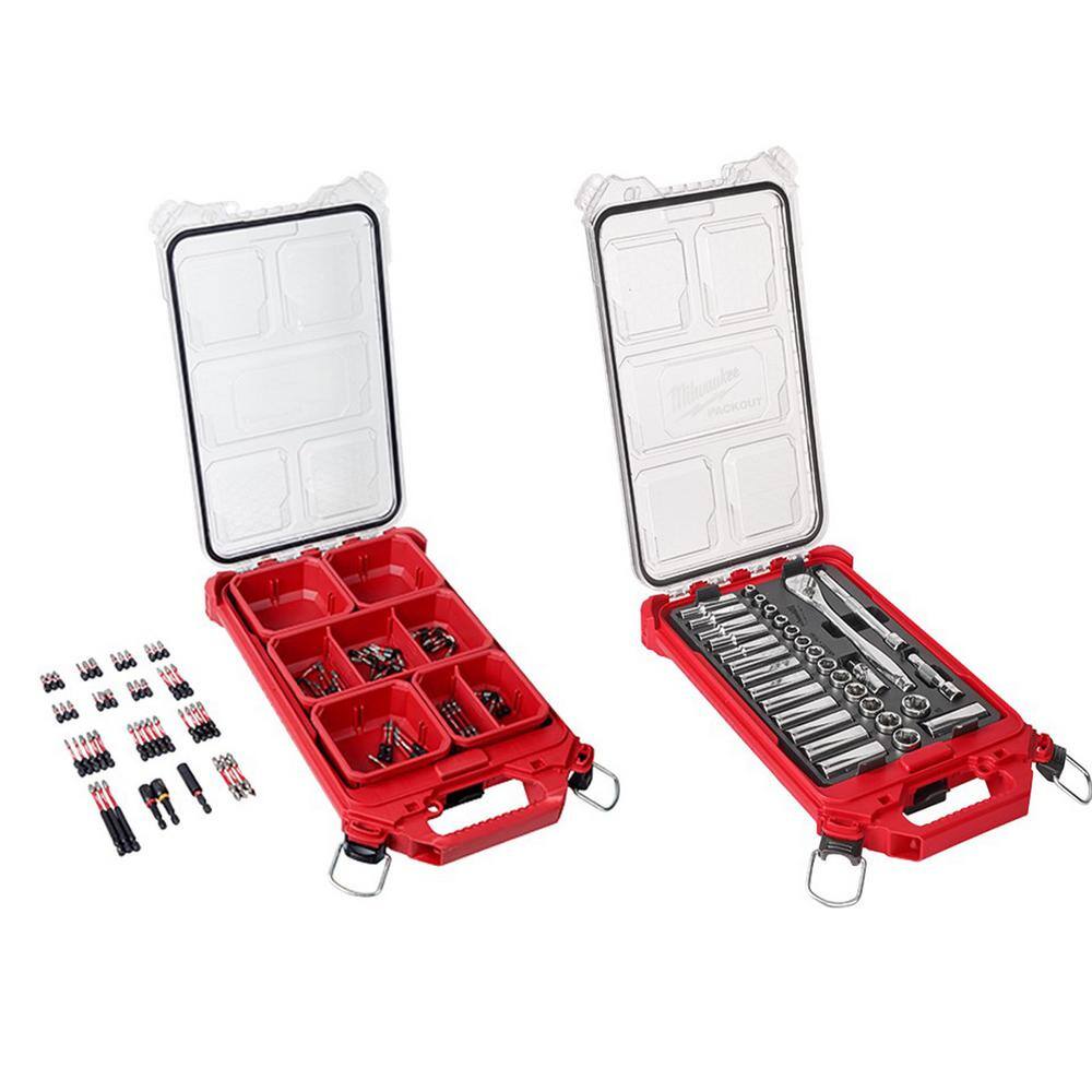 Milwaukee 3/8 in. Drive Metric Ratchet and Socket Mechanics Tool Set and SHOCKWAVE Driver Bit Set with PACKOUT Cases (132-Piece)