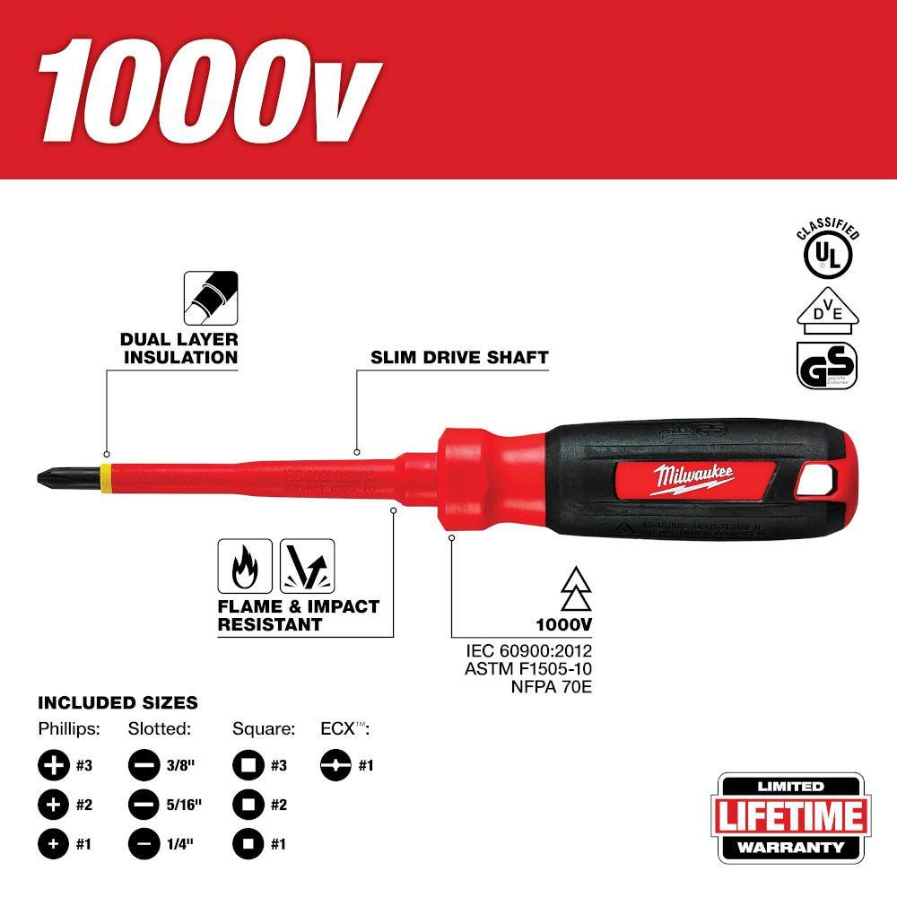 Milwaukee 48-22-2210 1000V Insulated Screwdriver Set with Case (10-Piece)