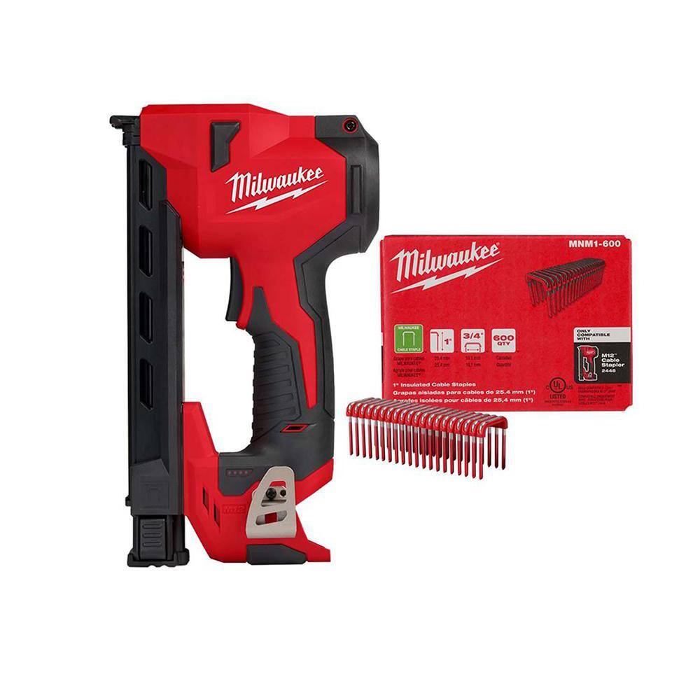 Milwaukee M12 12 Volt Lithium Ion Cordless Cable Stapler w/1 in. Insulated Cable Staples 600 Per Box