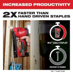 Milwaukee M12 12 Volt Lithium Ion Cordless Cable Stapler w/1 in. Insulated Cable Staples 600 Per Box (2-Pack)