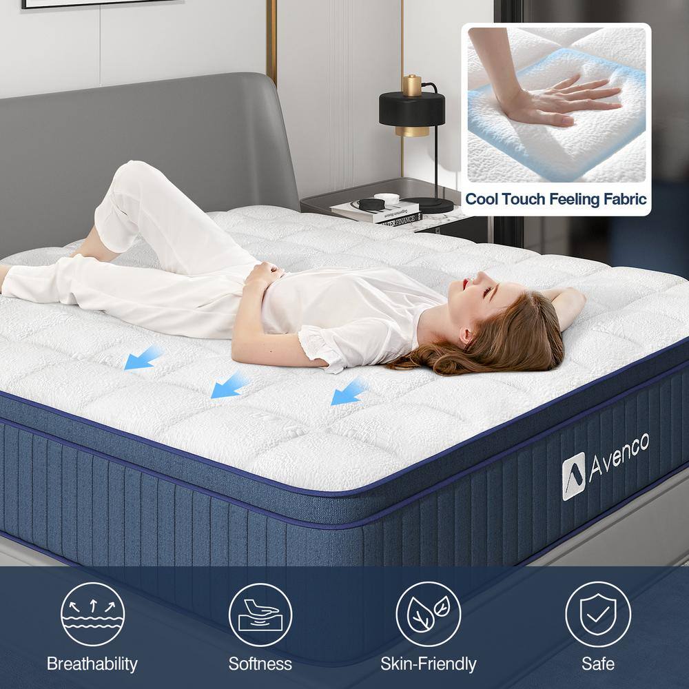 Avenco 12 in. Medium Firm Hybrid Pillow Top Motion Isolation Individual Pocket Spring Full Mattress