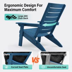 Mximu All-Weather HIPS Navy Blue Folding Plastic Patio Adirondack Chair for Outdoor