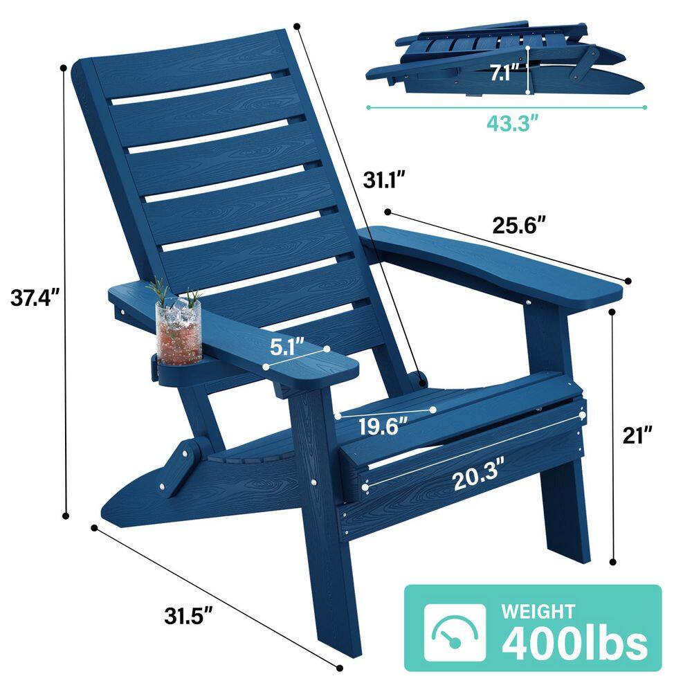 Mximu All-Weather HIPS Navy Blue Folding Plastic Patio Adirondack Chair for Outdoor
