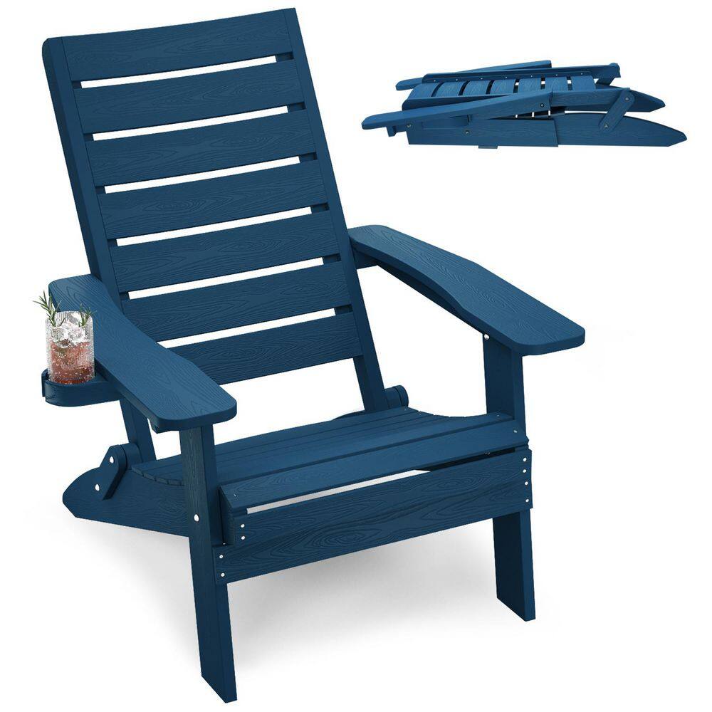 Mximu All-Weather HIPS Navy Blue Folding Plastic Patio Adirondack Chair for Outdoor