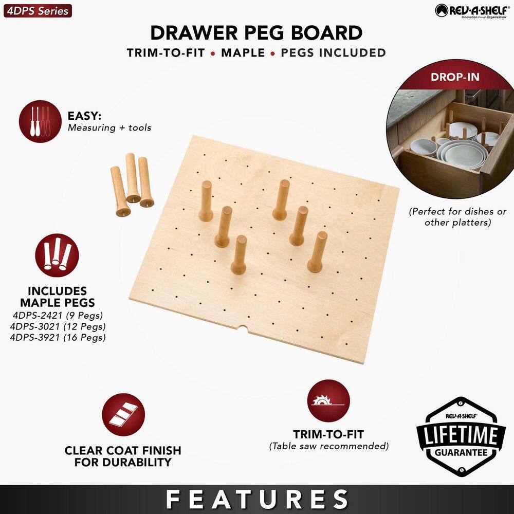 Rev-A-Shelf 30.25 in. x 6.63 in. x 21.25 in. Natural Brown Trimmable Pegboard Drawer Organizer with 12 Pegs