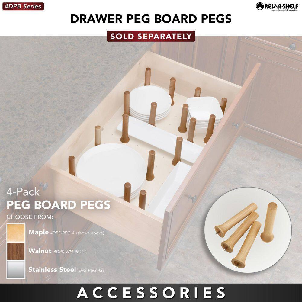 Rev-A-Shelf 30.25 in. x 6.63 in. x 21.25 in. Natural Brown Trimmable Pegboard Drawer Organizer with 12 Pegs