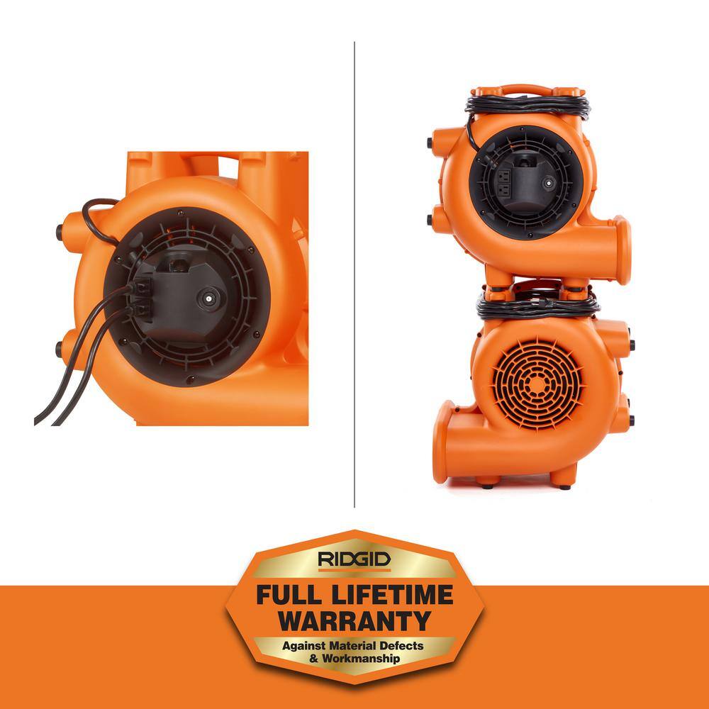 RIDGID 1625 CFM 3-Speed Blower Fan Air Mover with Daisy Chain, 3 Operating Positions for Water Damage Restoration