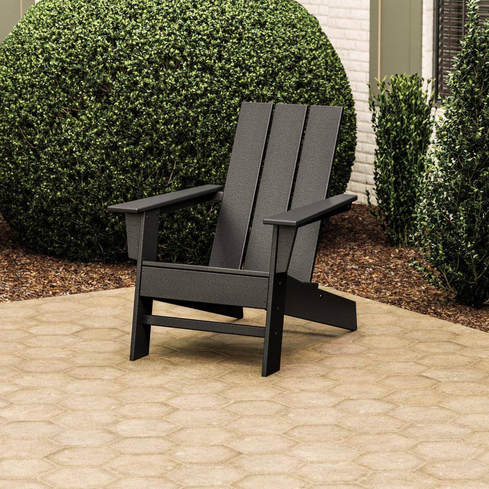 POLYWOOD Grant Park Black Modern Plastic Patio Adirondack Chair Outdoor