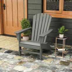 POLYWOOD Grant Park Traditional Curveback Slate Grey Plastic Patio Adirondack Chair Outdoor (Set of 1)